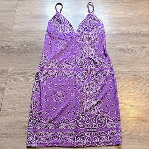 DOLLS KILL CARMIN BODYCON PURPLE BANDANA PRINT MINI DRESS